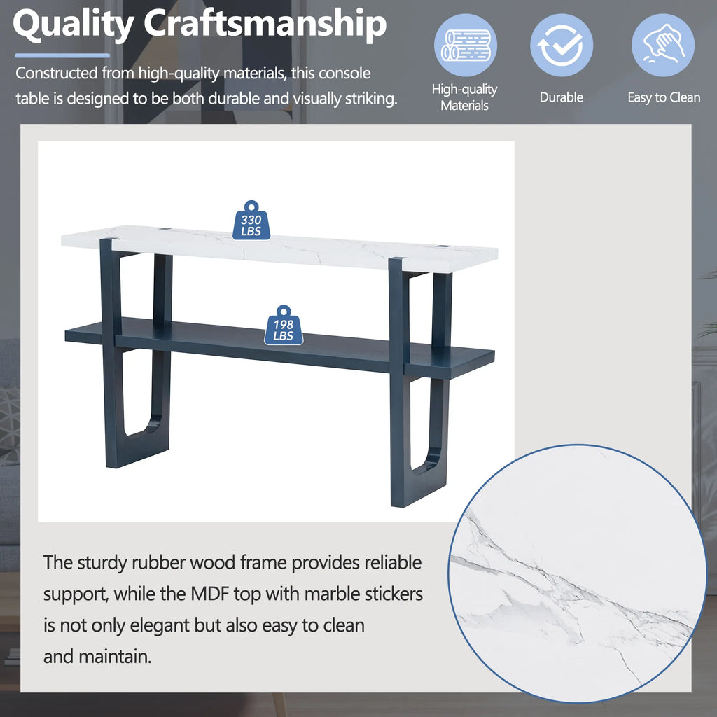 Retro Entryway Console Table with Faux Marble Top and Shelf