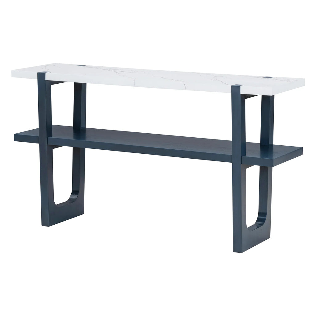 Retro Entryway Console Table with Faux Marble Top and Shelf