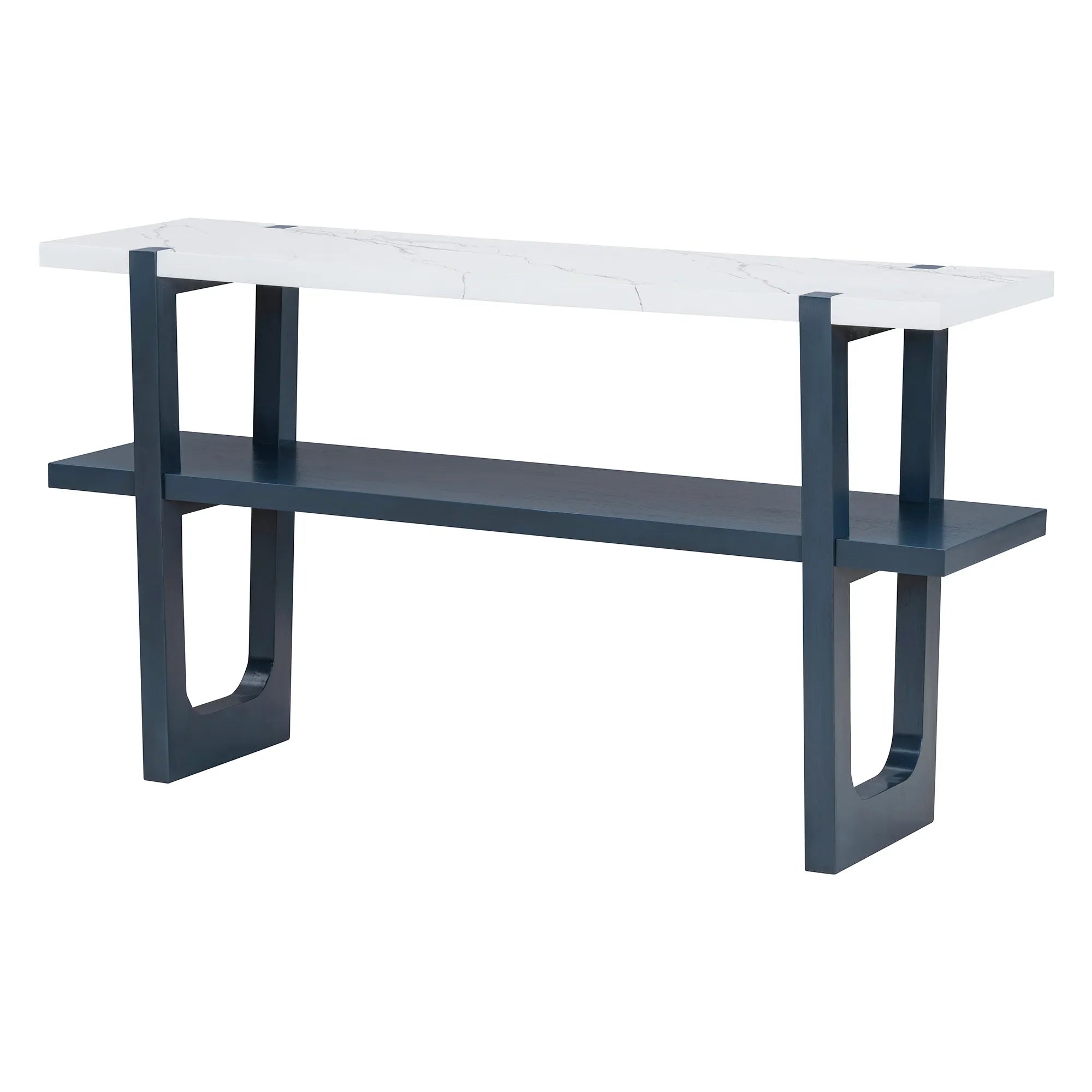 Retro Entryway Console Table with Faux Marble Top and Shelf