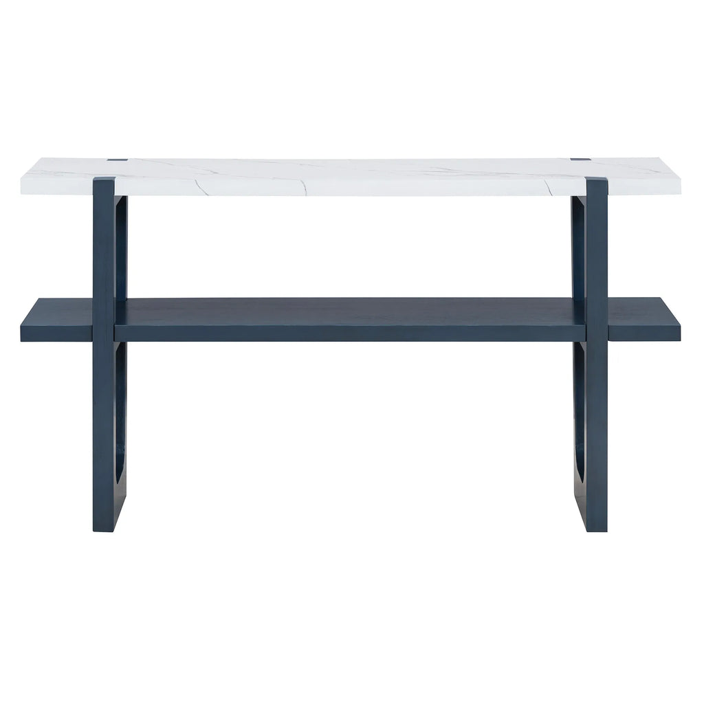 Retro Entryway Console Table with Faux Marble Top and Shelf