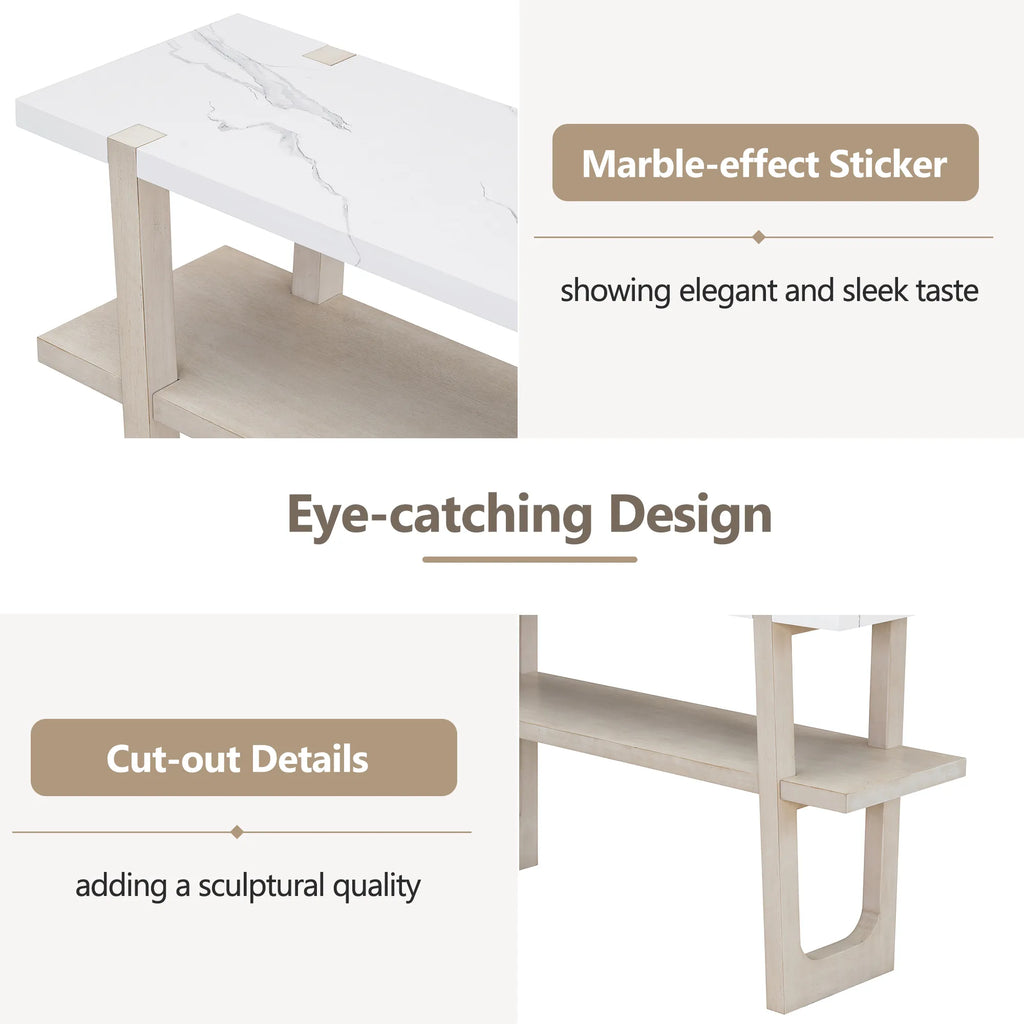 Retro Entryway Console Table with Faux Marble Top and Shelf