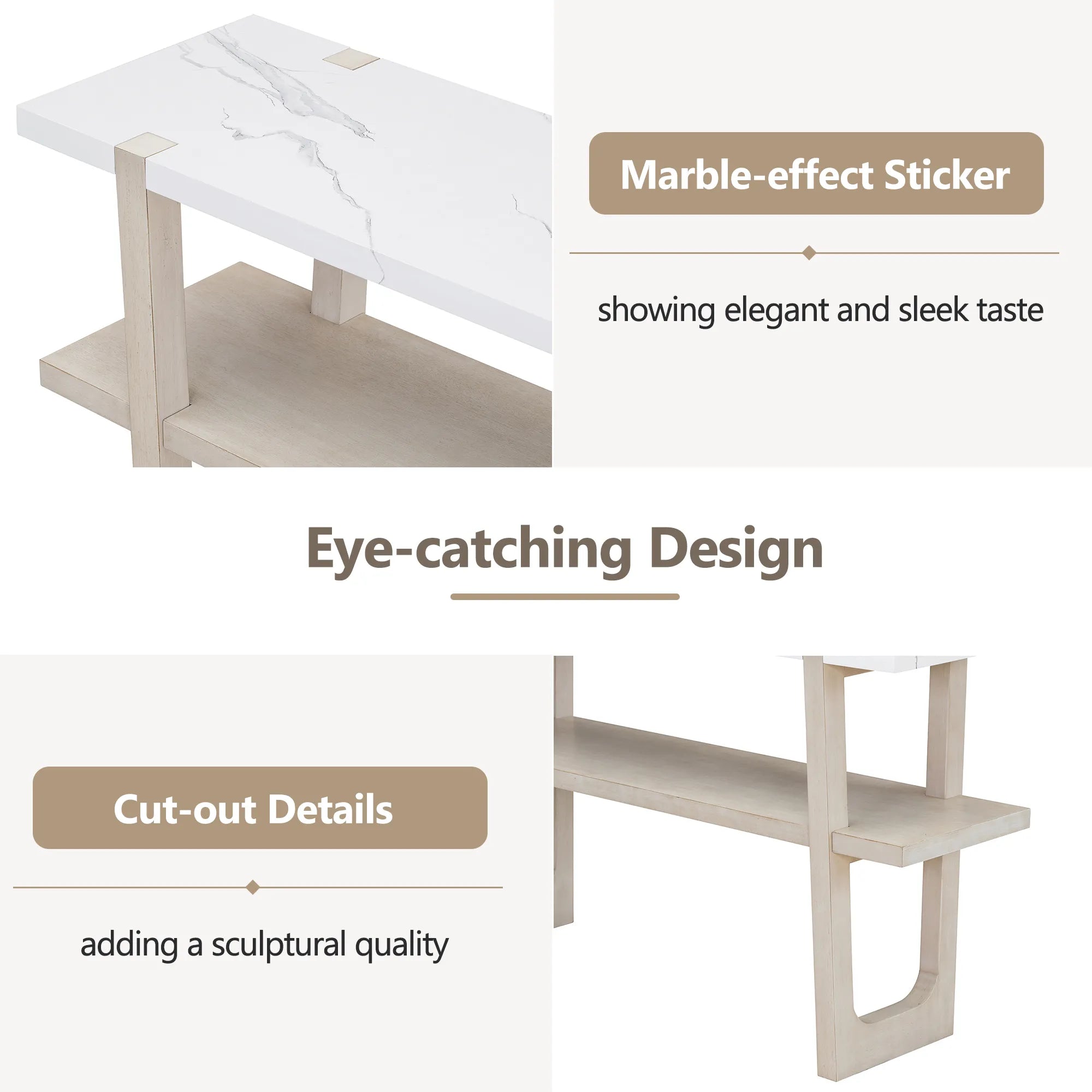 Retro Entryway Console Table with Faux Marble Top and Shelf