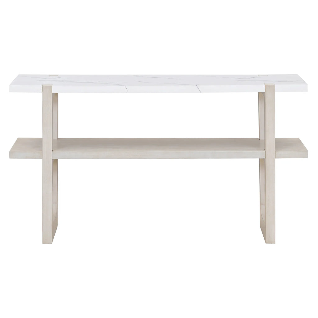 Retro Entryway Console Table with Faux Marble Top and Shelf