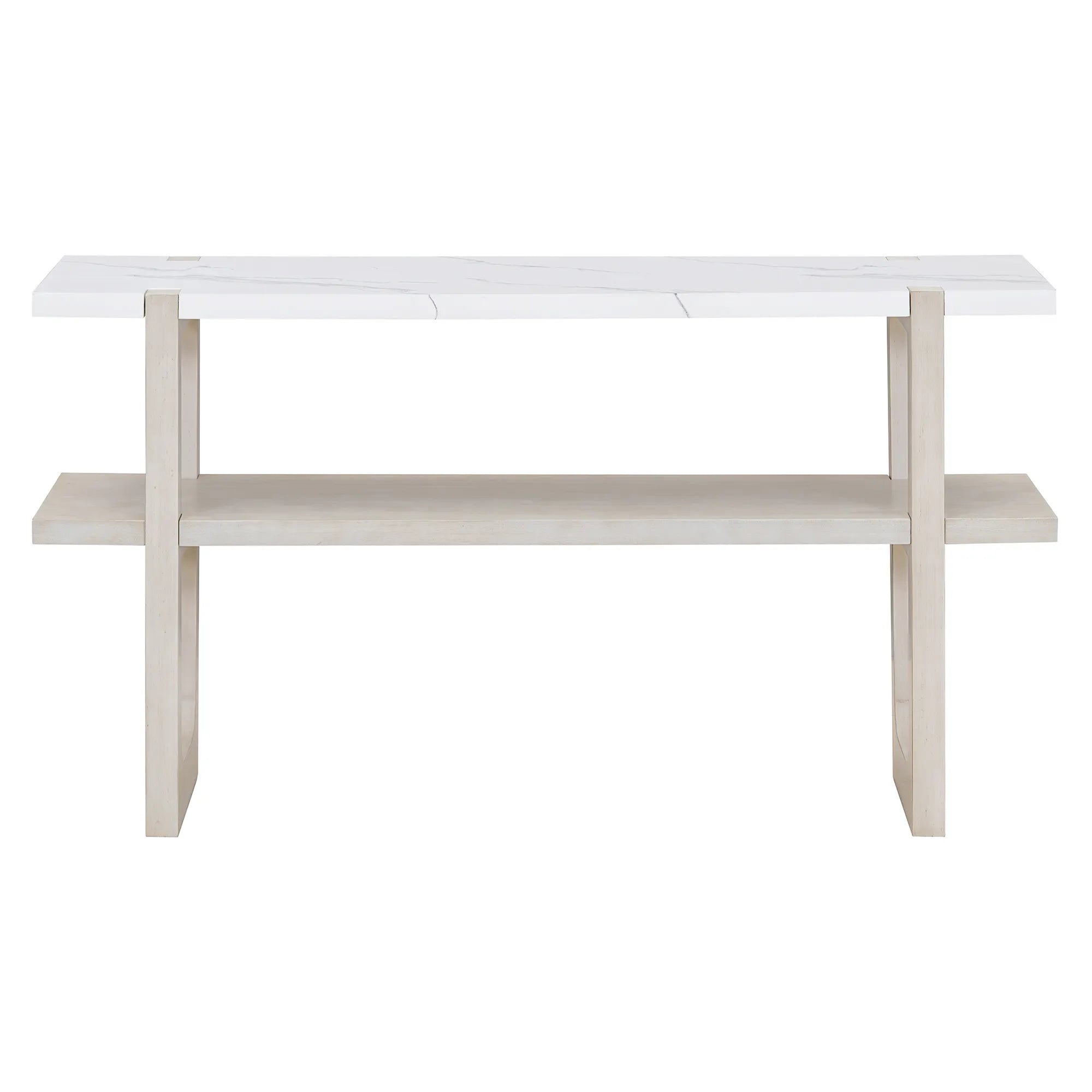 Retro Entryway Console Table with Faux Marble Top and Shelf