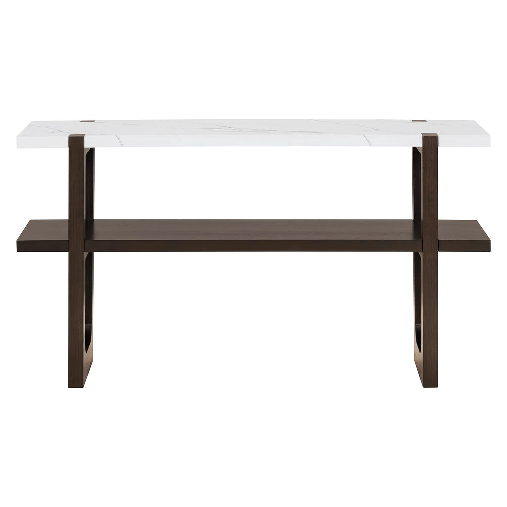 Retro Entryway Console Table with Faux Marble Top and Shelf