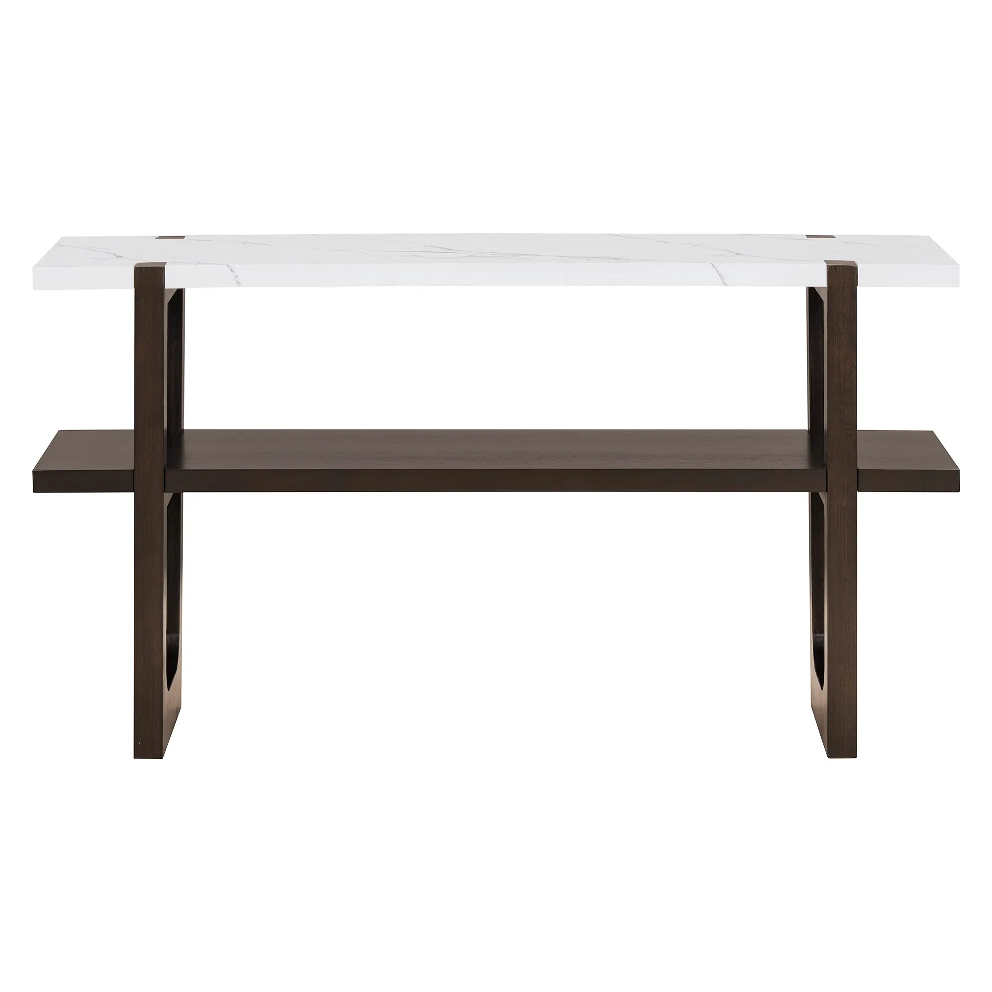 Retro Entryway Console Table with Faux Marble Top and Shelf