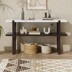 Retro Entryway Console Table with Faux Marble Top and Shelf