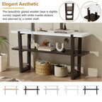 Retro Entryway Console Table with Faux Marble Top and Shelf