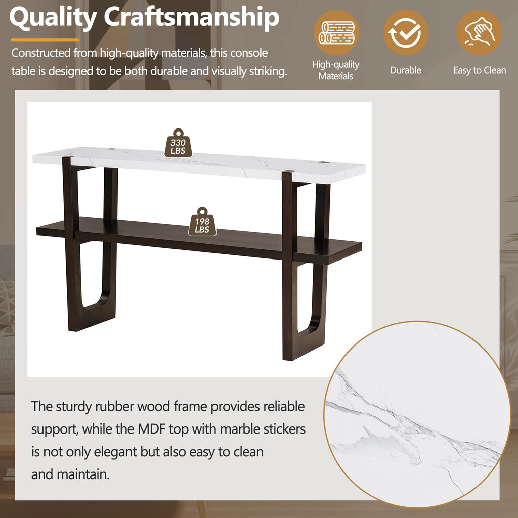 Retro Entryway Console Table with Faux Marble Top and Shelf