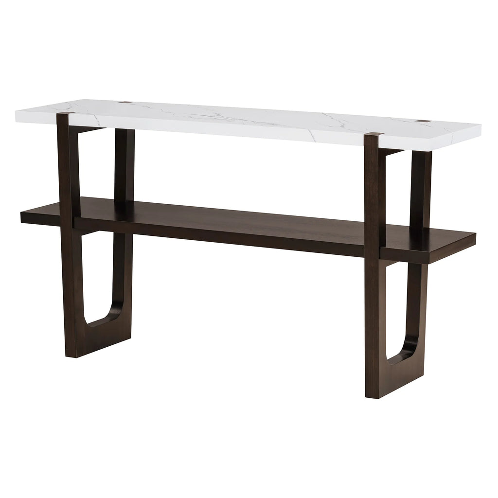 Retro Entryway Console Table with Faux Marble Top and Shelf