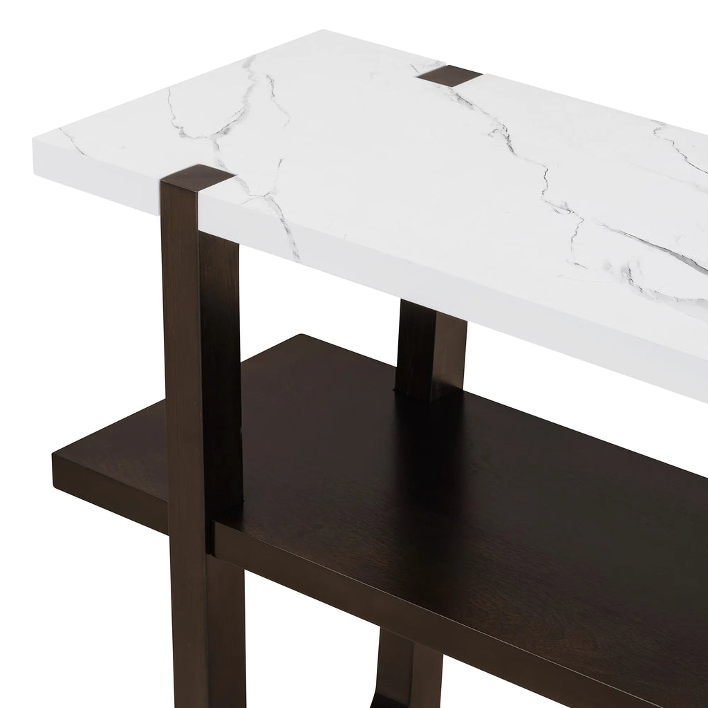 Retro Entryway Console Table with Faux Marble Top and Shelf