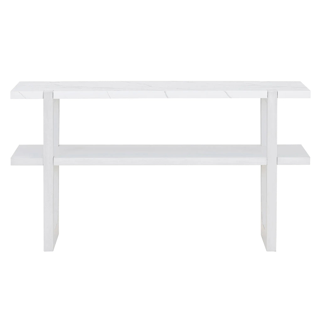 Retro Entryway Console Table with Faux Marble Top and Shelf