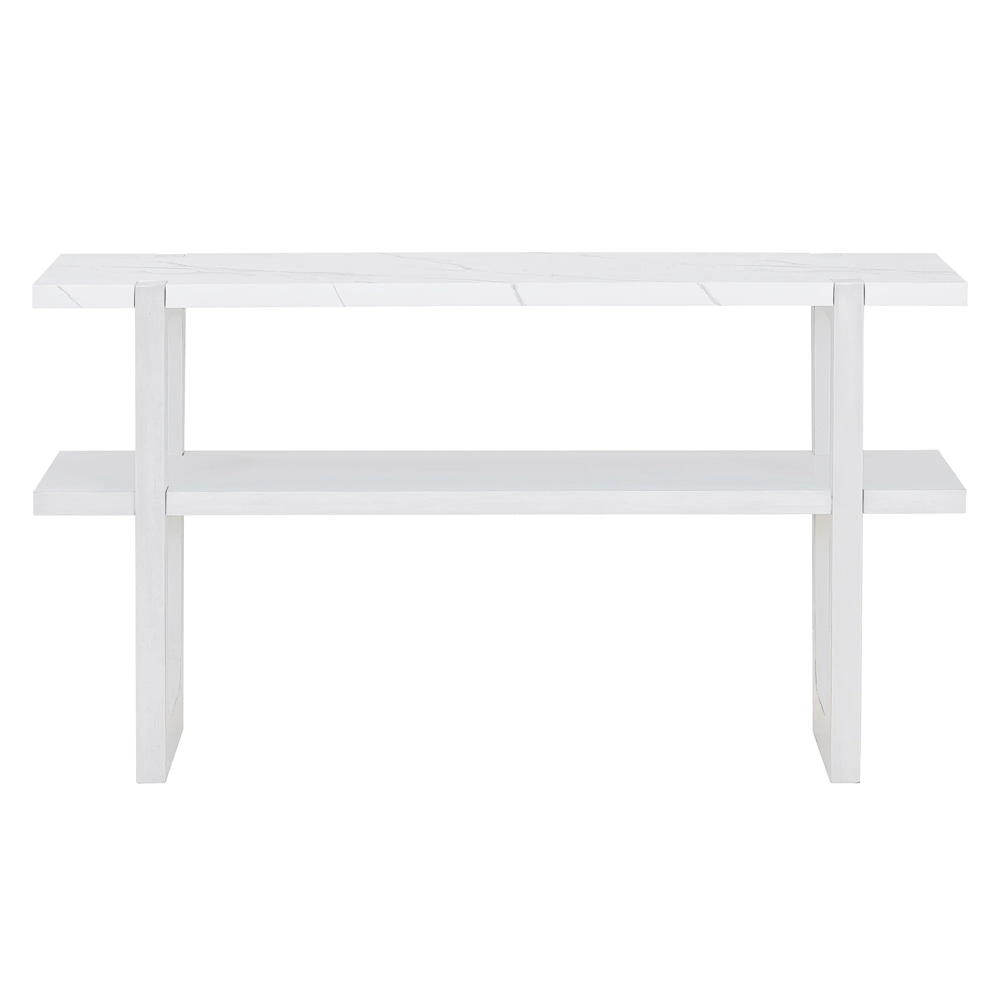 Retro Entryway Console Table with Faux Marble Top and Shelf