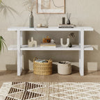 Retro Entryway Console Table with Faux Marble Top and Shelf