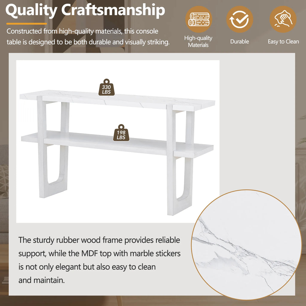 Retro Entryway Console Table with Faux Marble Top and Shelf