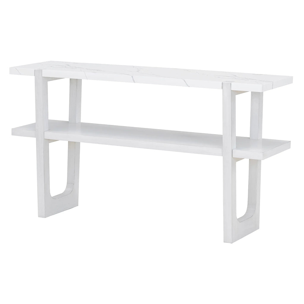 Retro Entryway Console Table with Faux Marble Top and Shelf