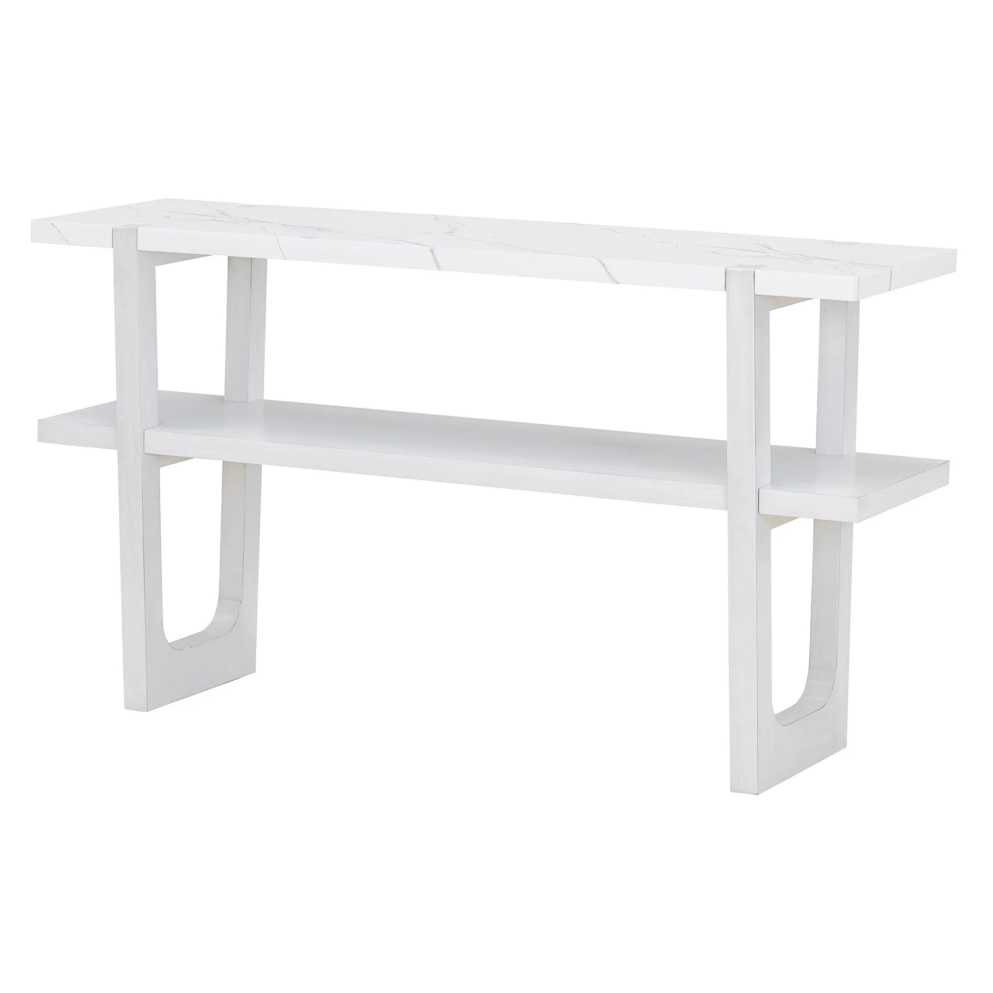 Retro Entryway Console Table with Faux Marble Top and Shelf