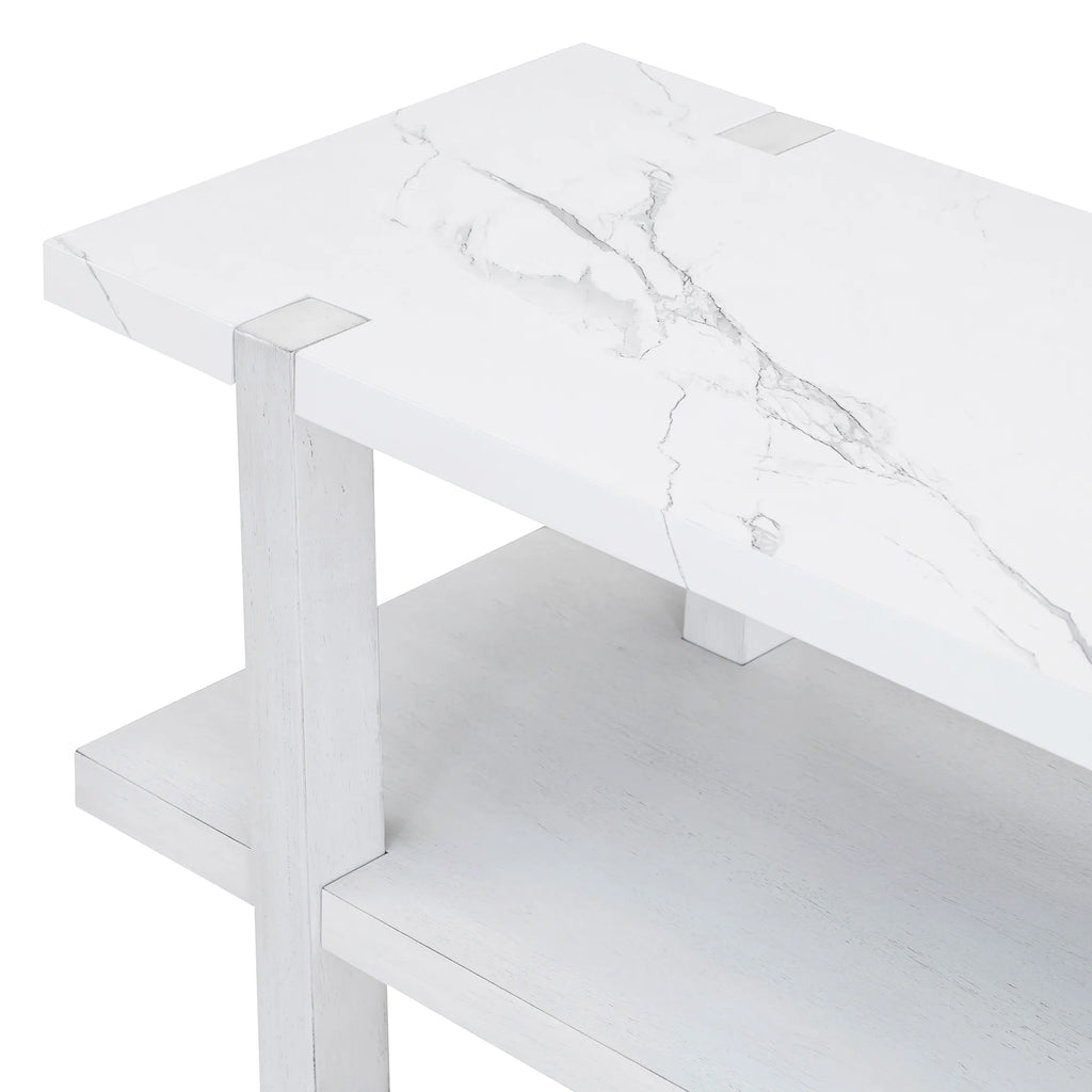Retro Entryway Console Table with Faux Marble Top and Shelf