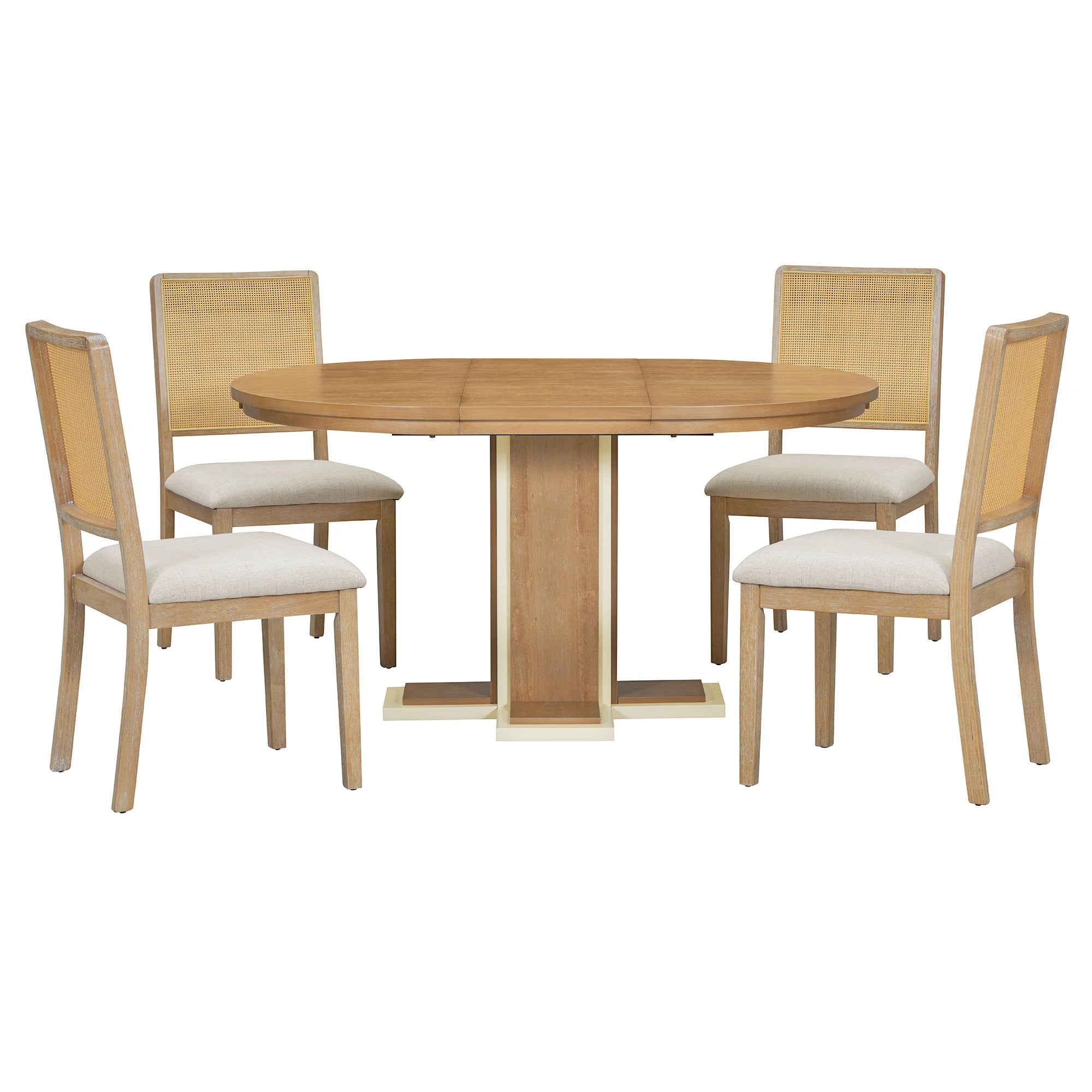 Retro Round Extendable Dining Table Set With 4 Chairs