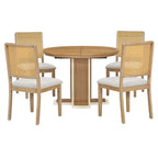 Retro Round Extendable Dining Table Set With 4 Chairs