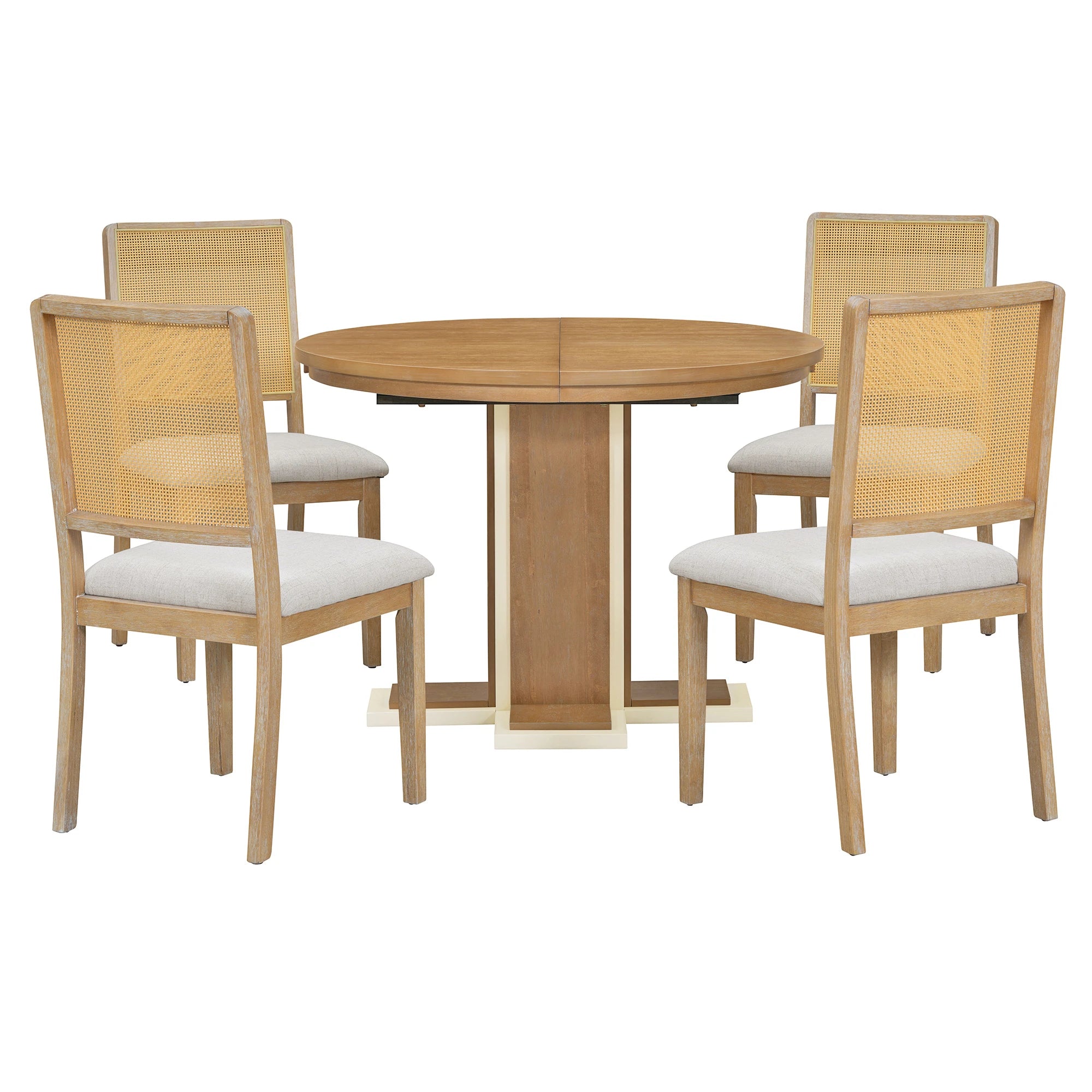 Retro Round Extendable Dining Table Set With 4 Chairs