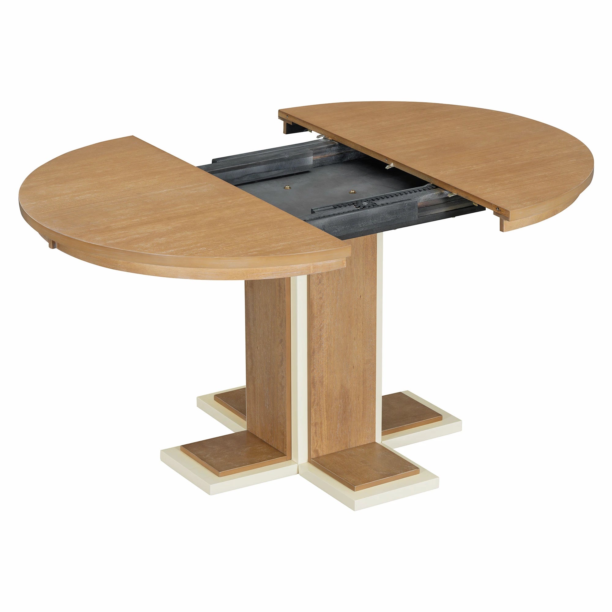 Retro Round Extendable Dining Table Set With 4 Chairs