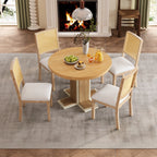 Retro Round Extendable Dining Table Set With 4 Chairs