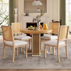 Retro Round Extendable Dining Table Set With 4 Chairs