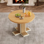Retro Round Extendable Dining Table Set With 4 Chairs