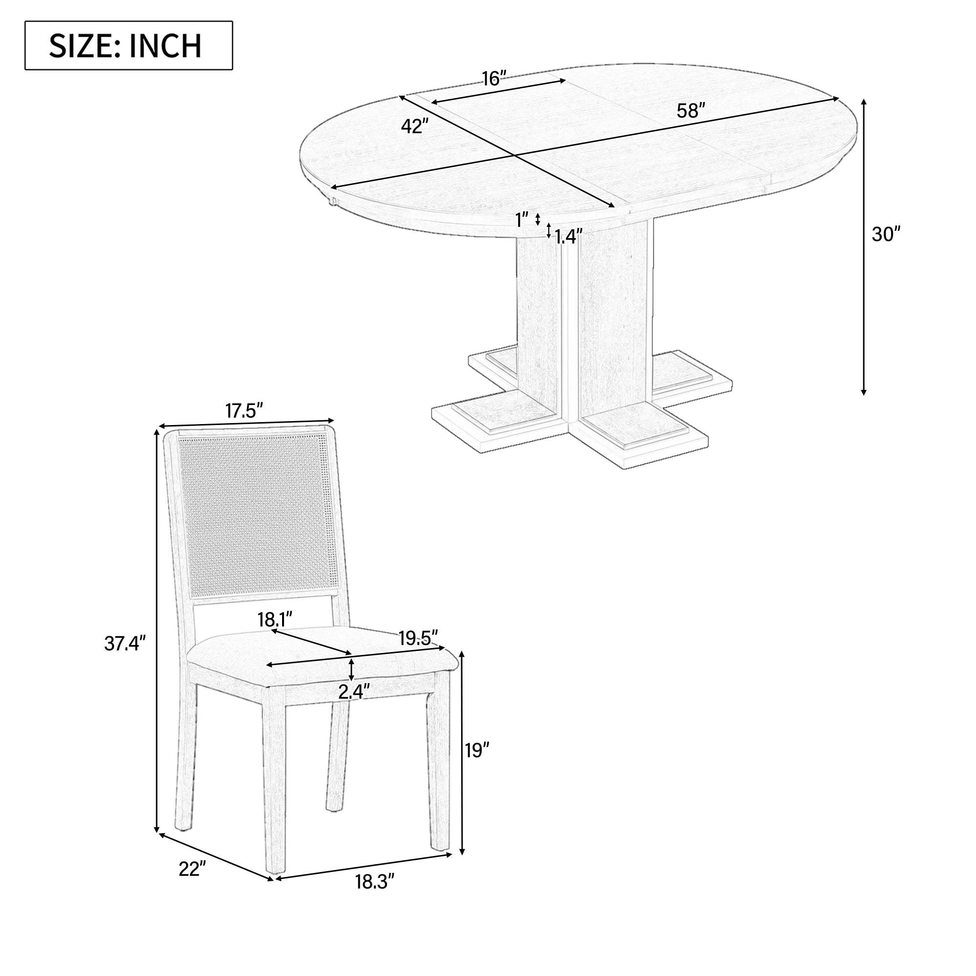 Retro Round Extendable Dining Table Set With 4 Chairs