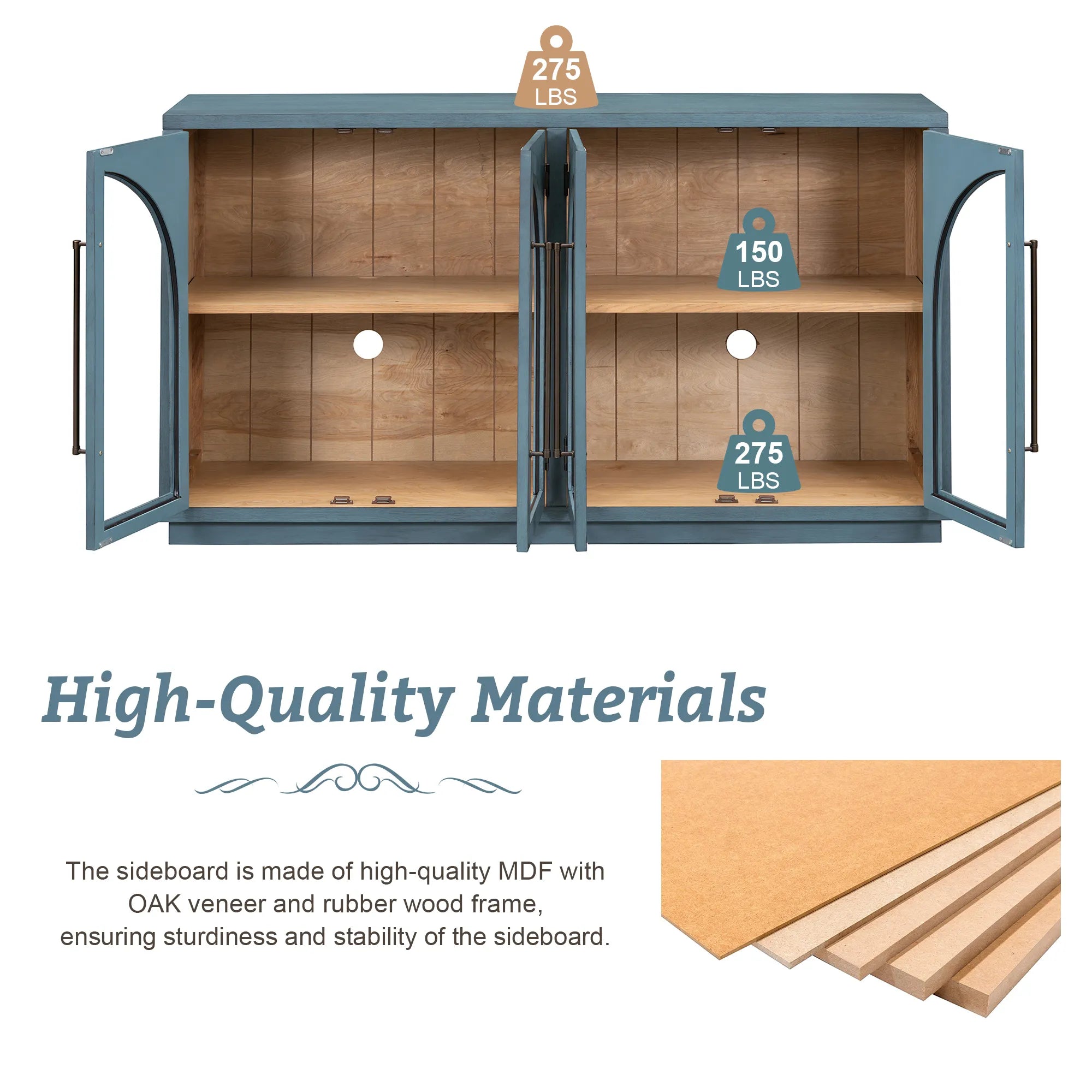 Retro Storage Sideboard with Adjustable Shelves