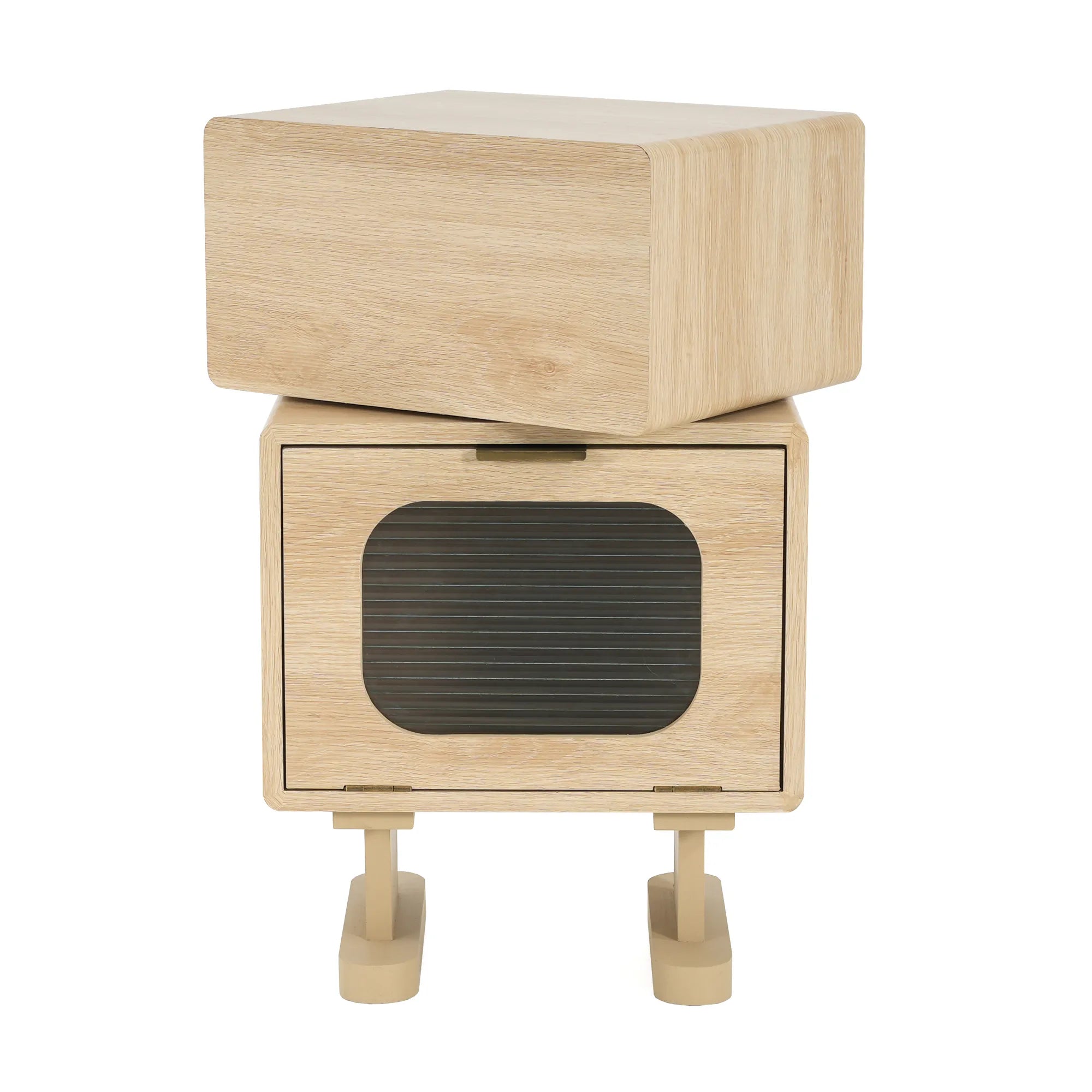 Rotatable Robot Storage Side Table with Glass Door