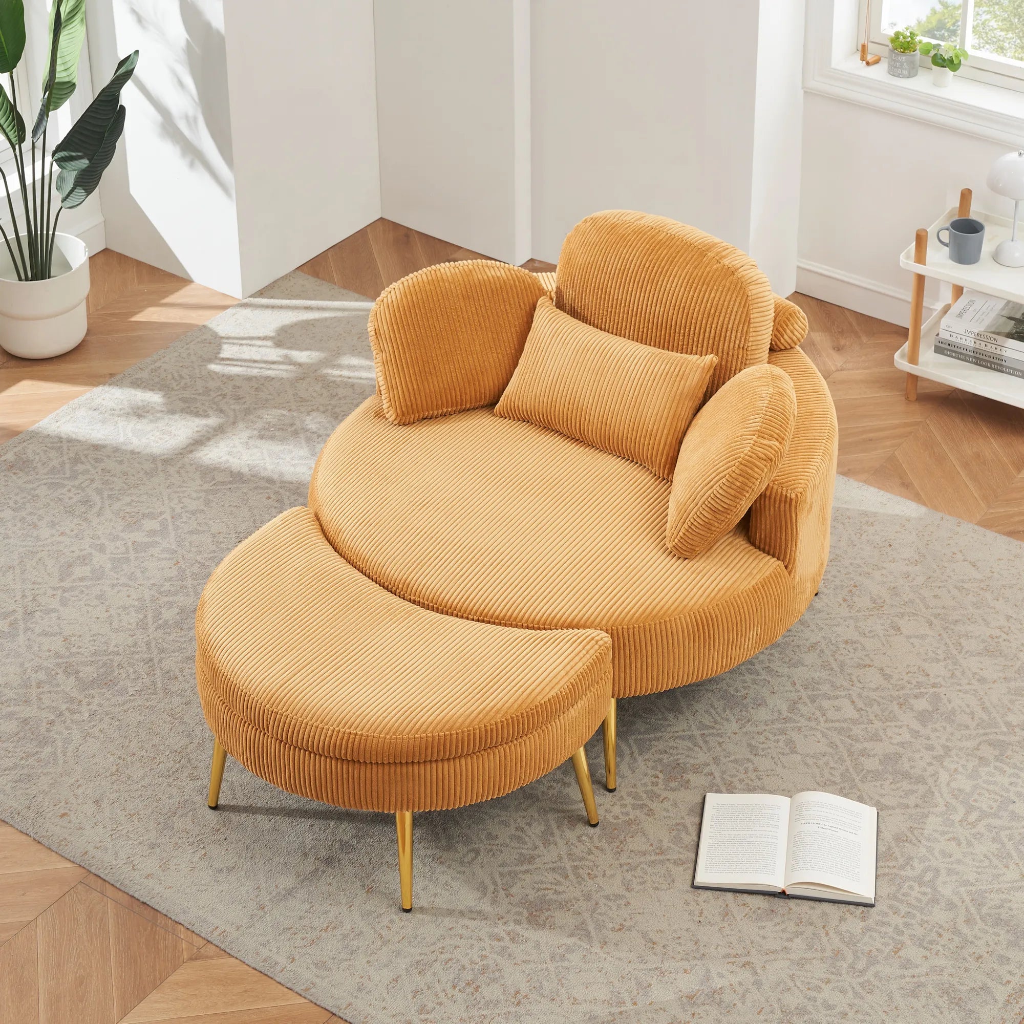 Round Comfy Accent Chair with Half Moon Ottoman