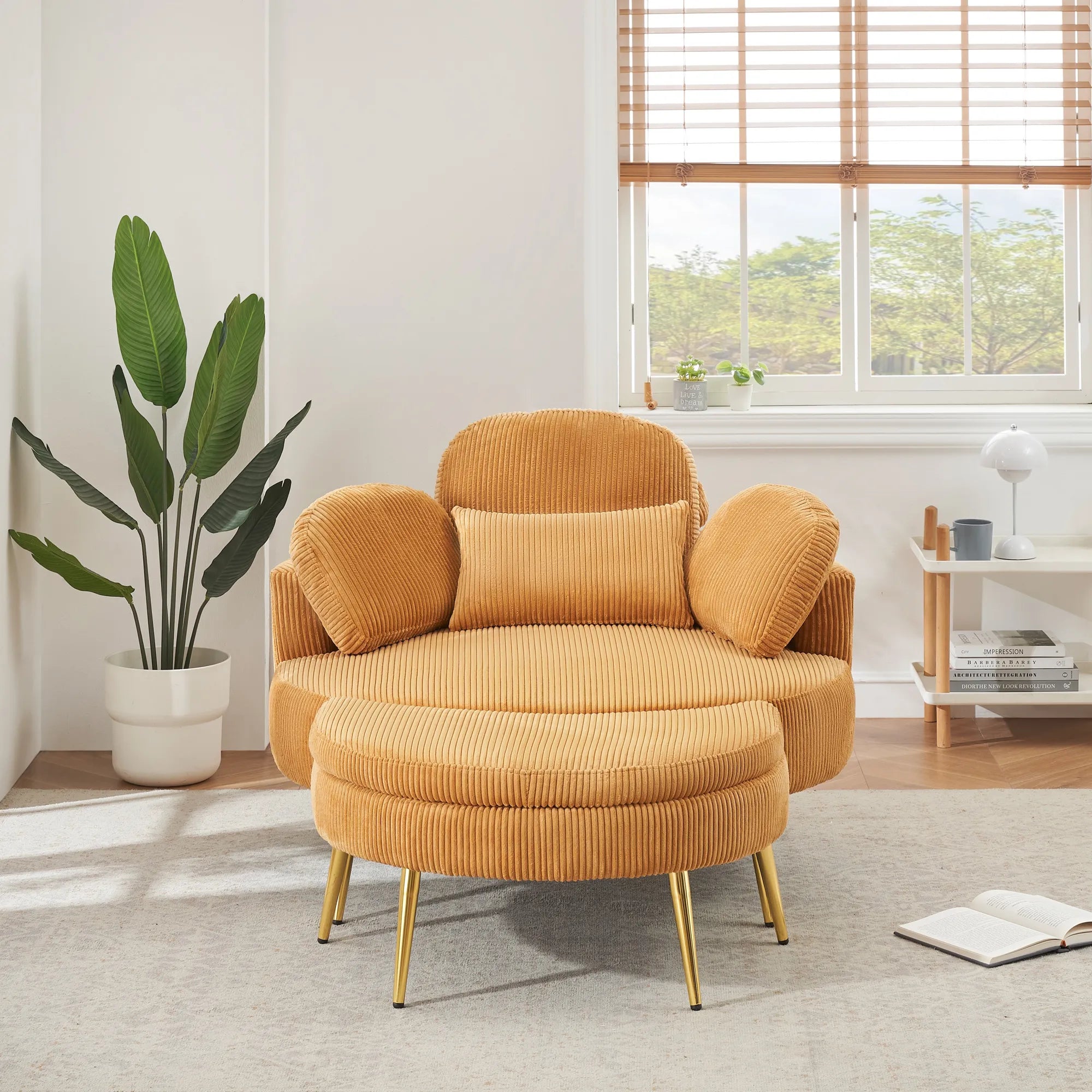 Round Comfy Accent Chair with Half Moon Ottoman