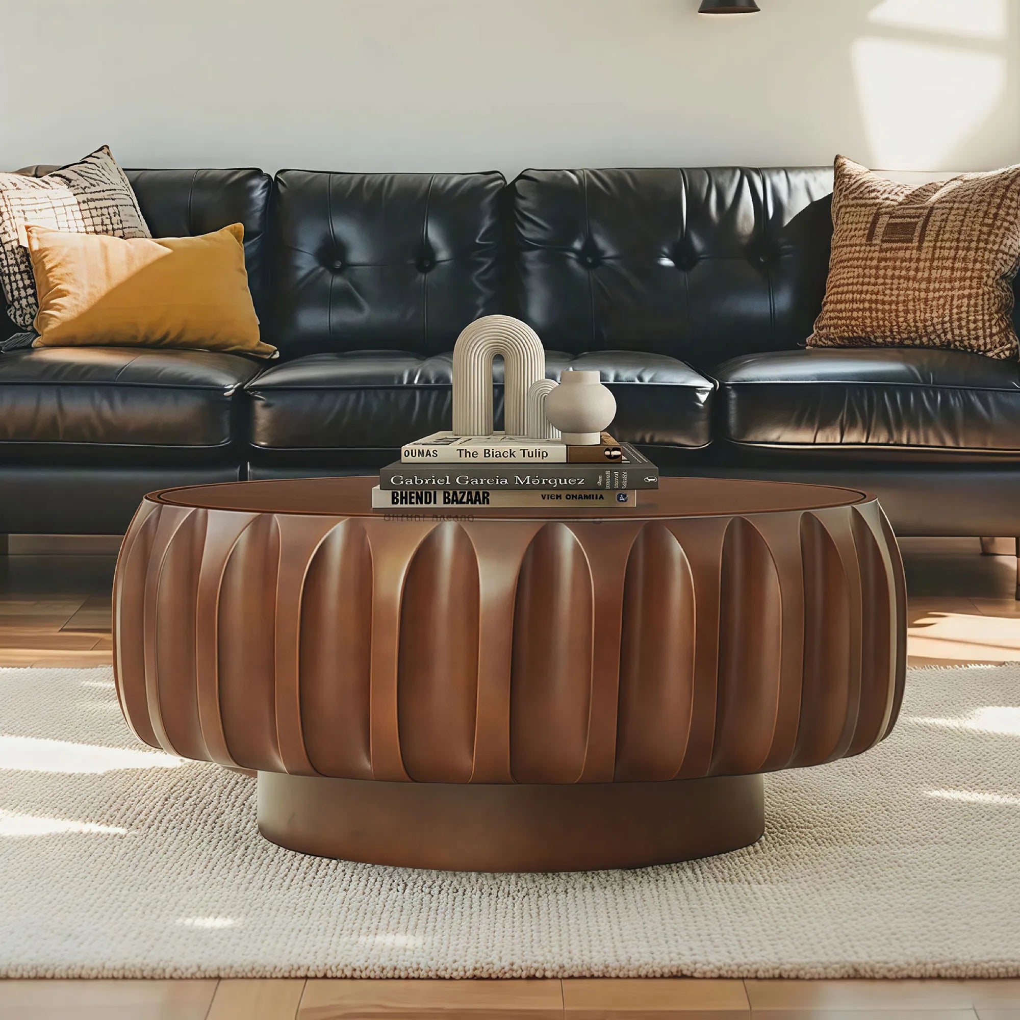 Round Elegant Sculptural Solid Wood Coffee Table