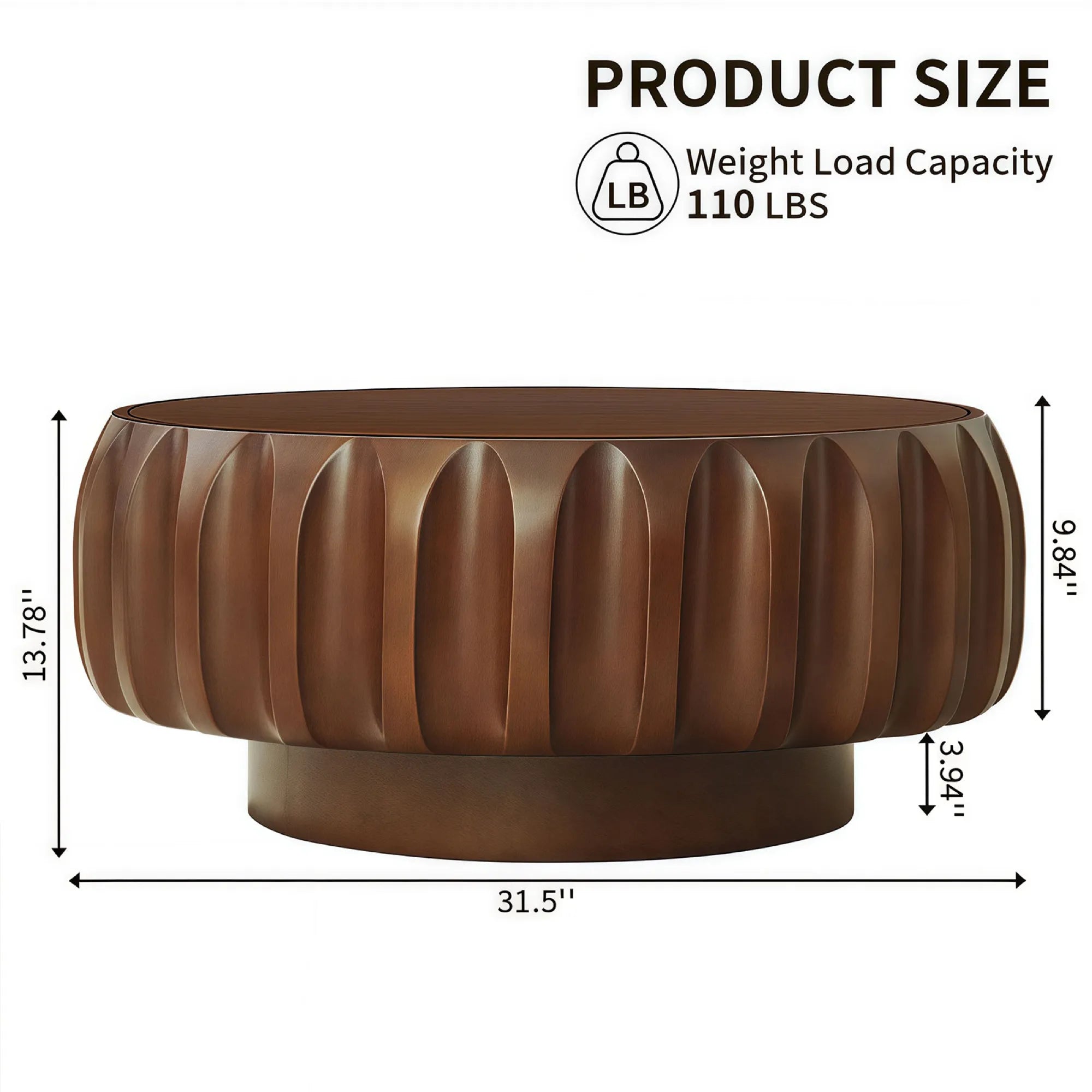 Round Elegant Sculptural Solid Wood Coffee Table