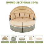 Round Rattan Outdoor Patio Sectional Sofa Set with Retractable Canopy
