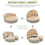 Round Rattan Outdoor Patio Sectional Sofa Set with Retractable Canopy
