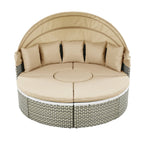 Round Rattan Outdoor Patio Sectional Sofa Set with Retractable Canopy