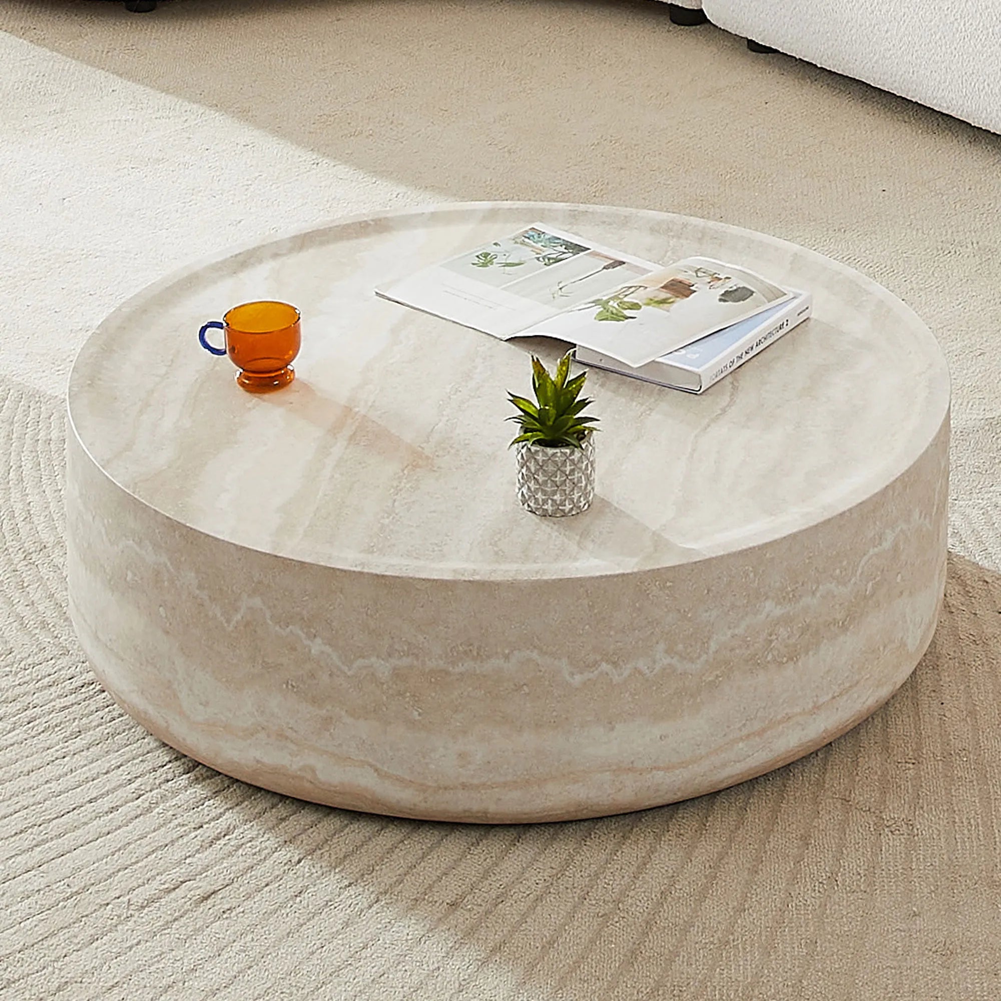 Round Textured Faux Marble Pattern Coffee Table