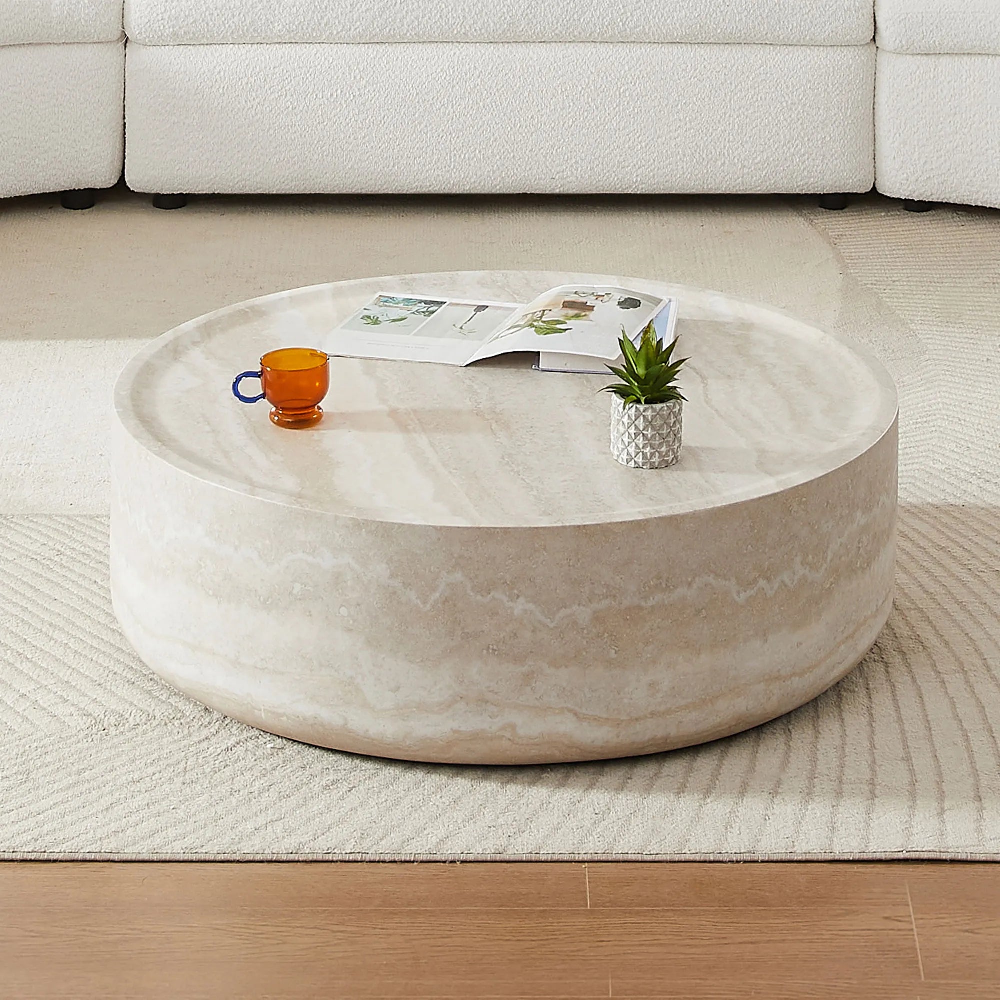 Round Textured Faux Marble Pattern Coffee Table