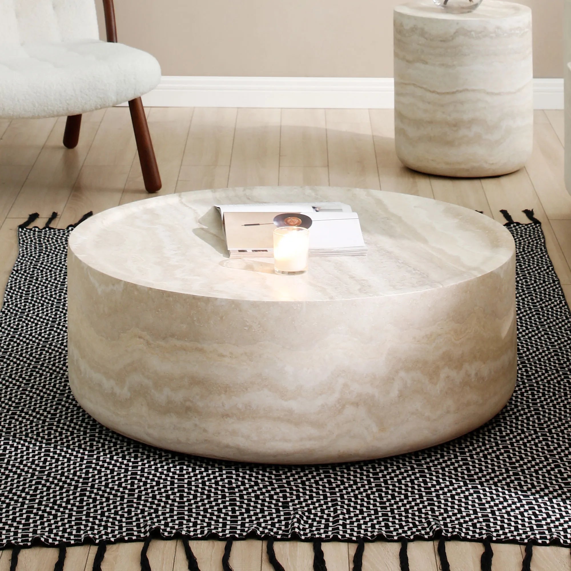 Round Textured Faux Marble Pattern Coffee Table