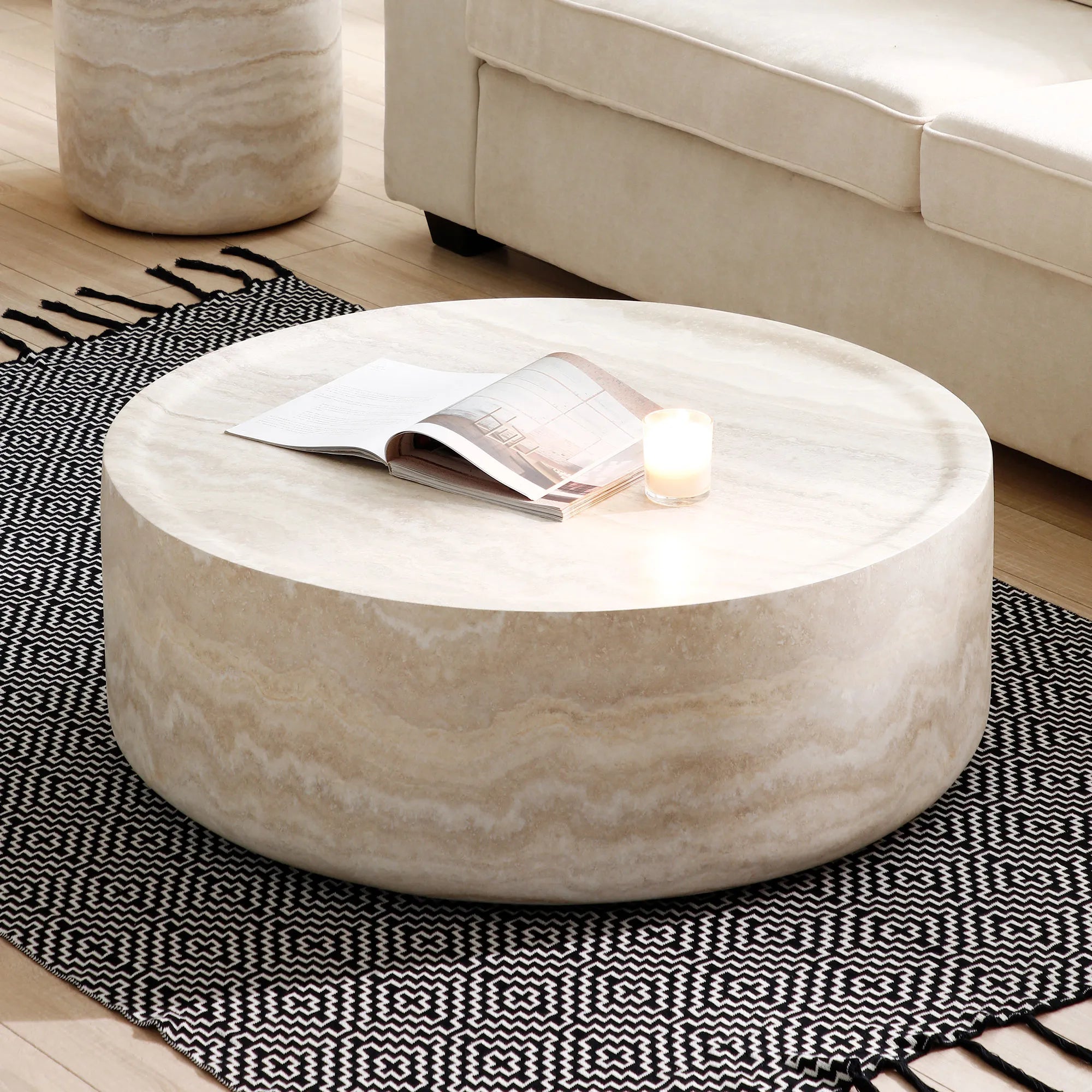 Round Textured Faux Marble Pattern Coffee Table