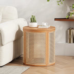 Round Woven Rattan End Table with Storage