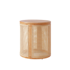 Round Woven Rattan End Table with Storage