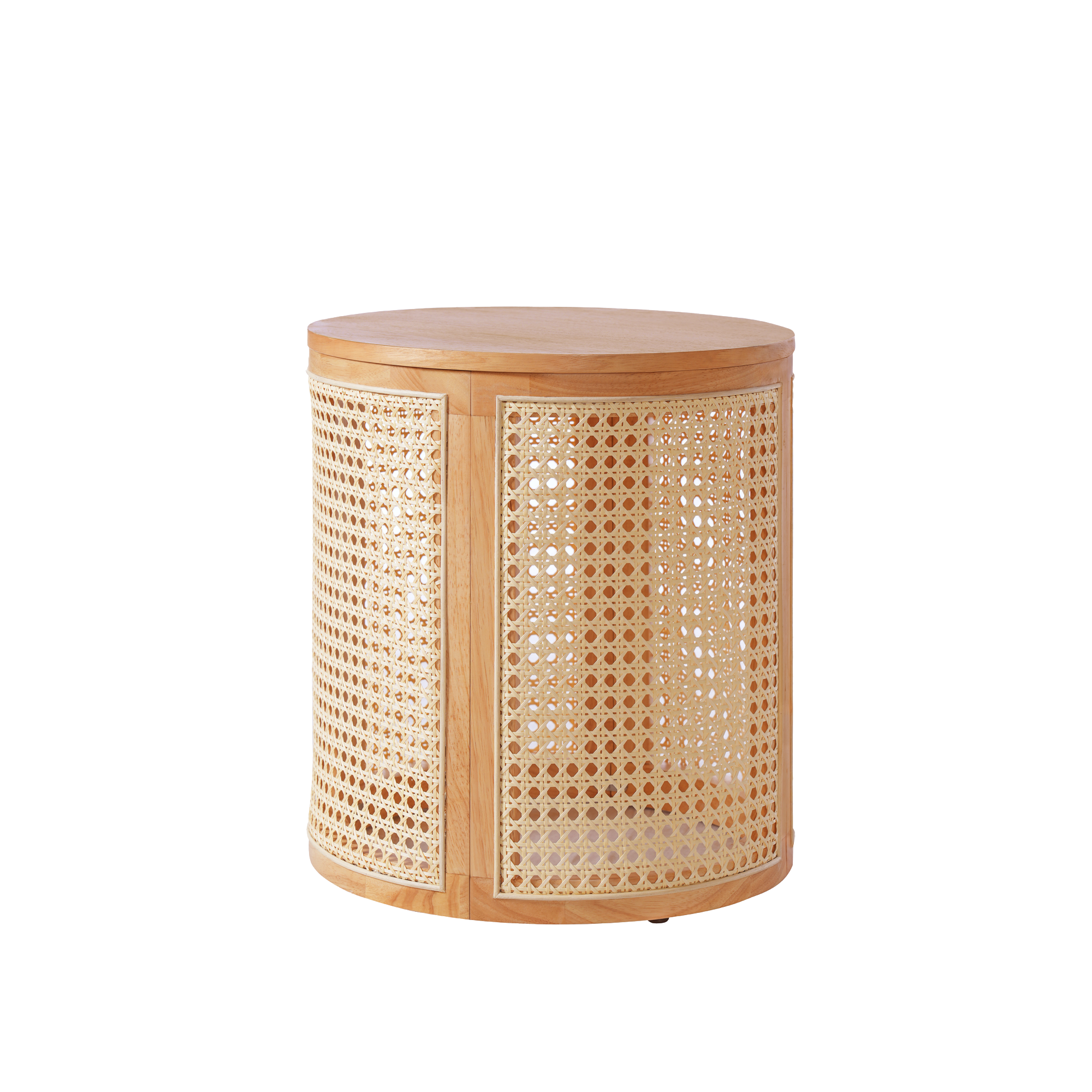 Round Woven Rattan End Table with Storage