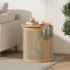 Round Woven Rattan End Table with Storage