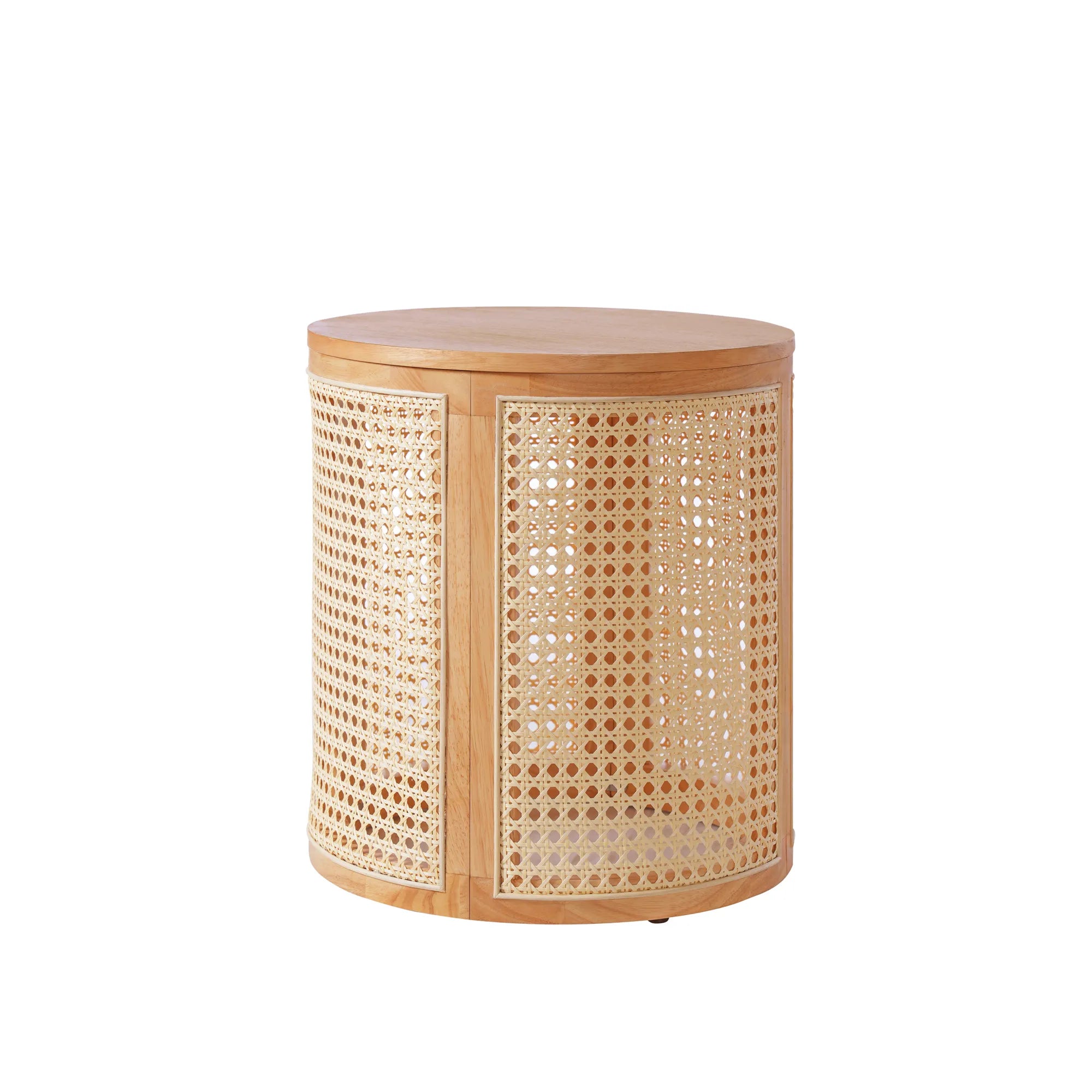 Round Woven Rattan End Table with Storage