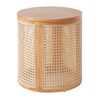 Round Woven Rattan End Table with Storage