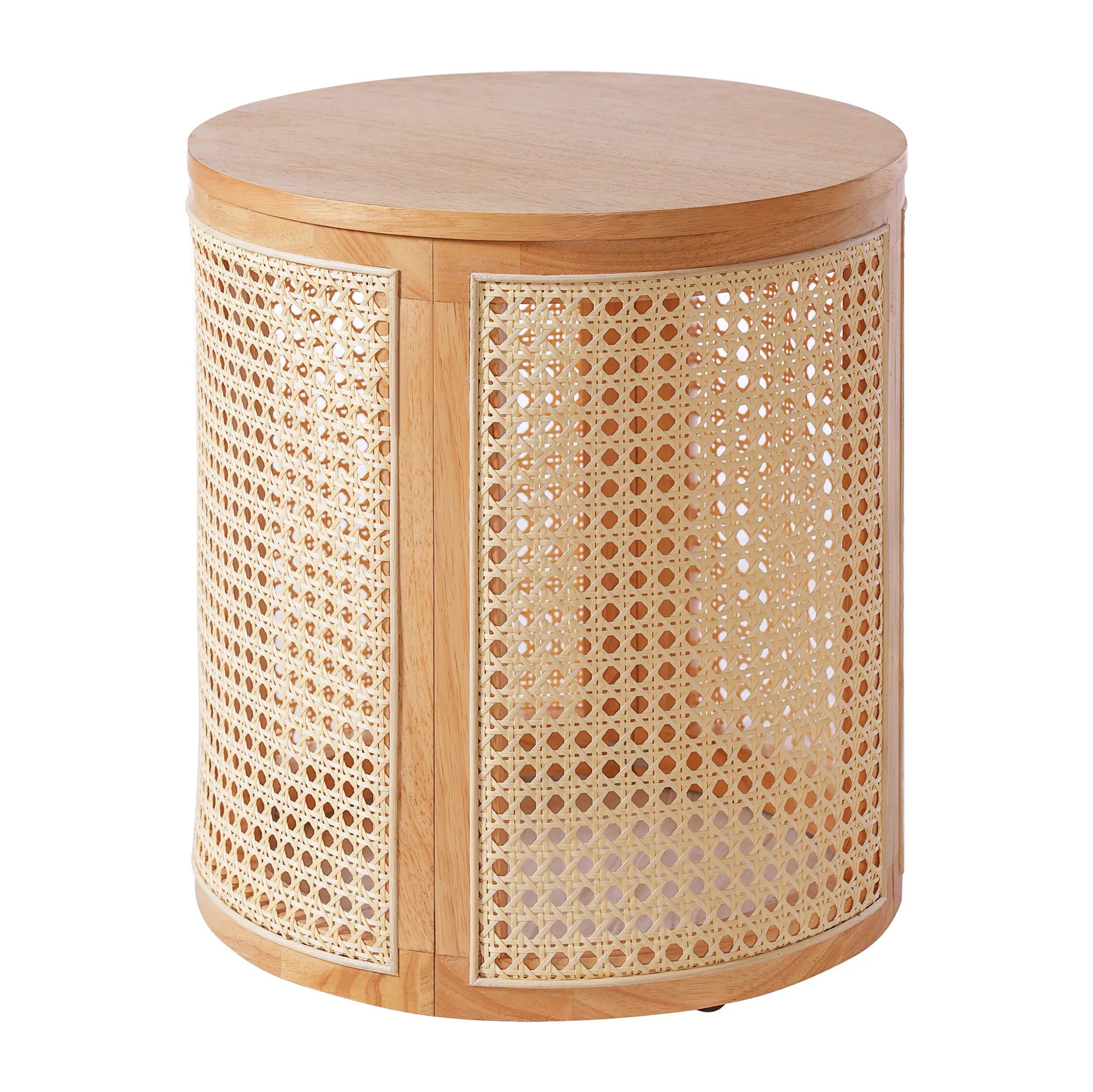 Round Woven Rattan End Table with Storage